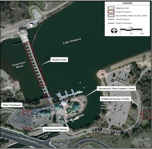 Figure 2: An aerial photograph of Nimbus Dam [8]. 