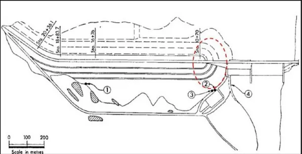 Figure 9: Sinkhole location: (1) sinkhole of 8/22/67. (2) Sinkhole of 3/13/1968. 