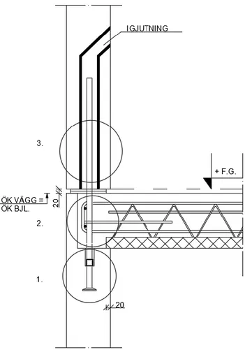 Figur 2: Koppling mellan prefabricerade bärande väggelement (Egen illustrering 2016) 