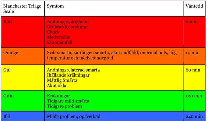 Tabell 1: Presentation av färgkoder (Göransson et al., 2008) 