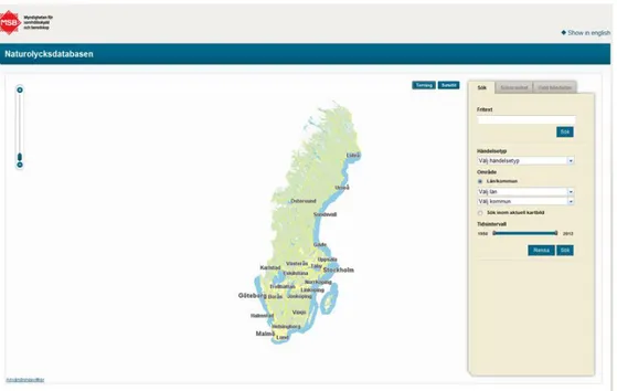 Figur 4 Startsida för MSB Naturolycksdatabas 