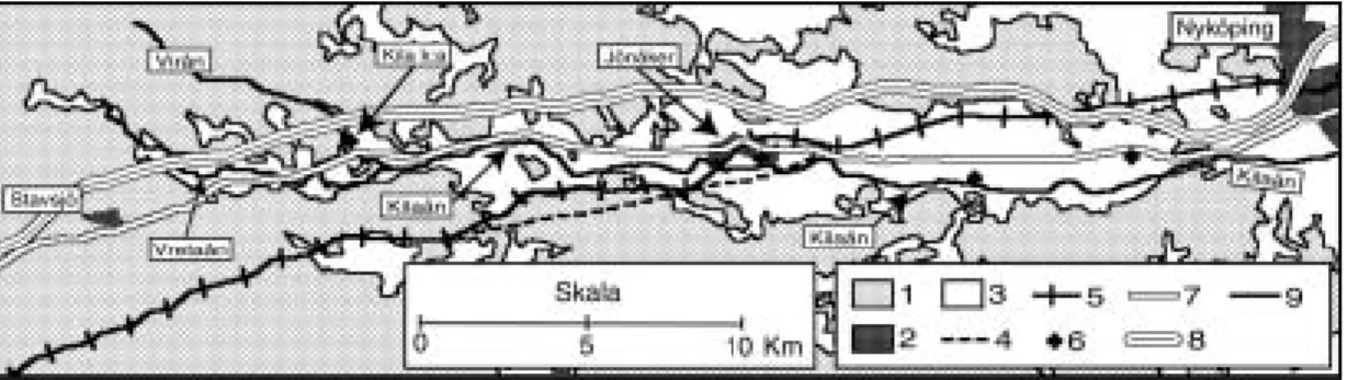 Figur 2. Kiladalen sydväst om Nyköping. Den nya motorleden (E4) som anlades under 1980-talet drogs utanför dalgången