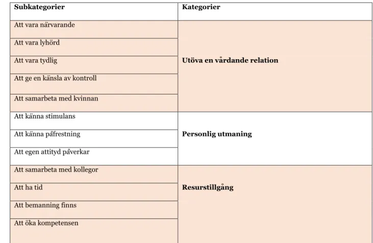 Tabell 1. Subkategorier och Kategorier 