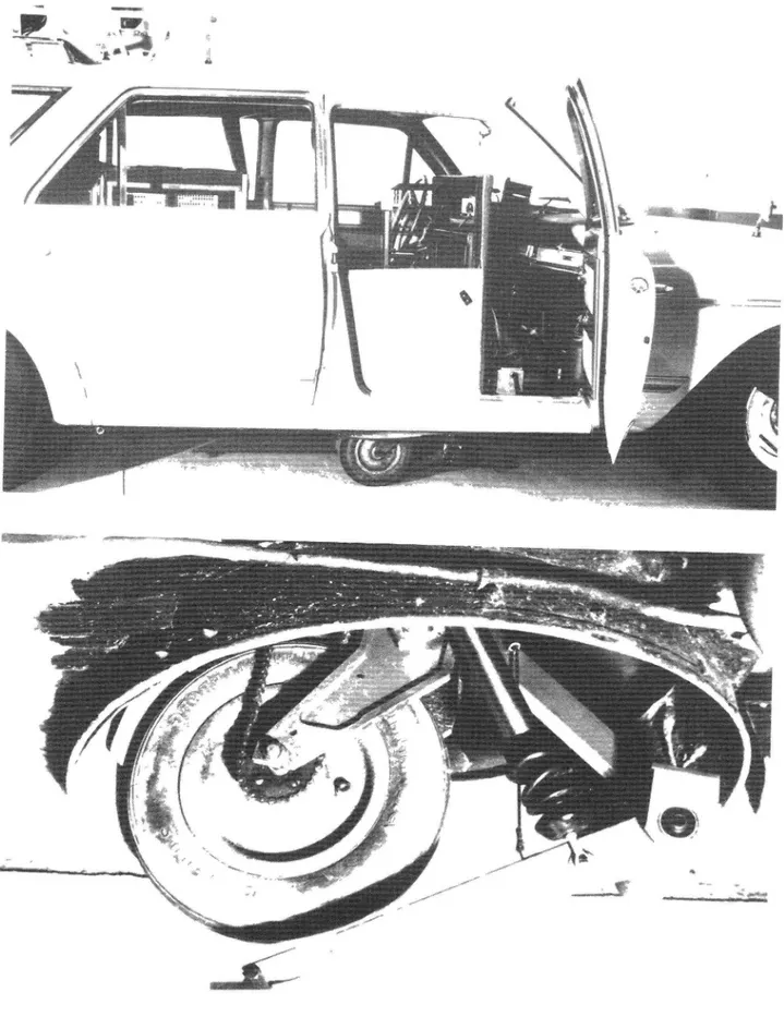 Figure 9 The interior of the GM profilometer and the road following equipment (wheel and trailing arm)