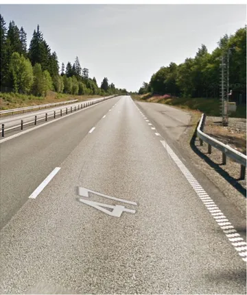 Figur 15. Riksväg 47 vid VViS 0645 Kullebo. Bild: Google Maps tagen i juli 2018. 