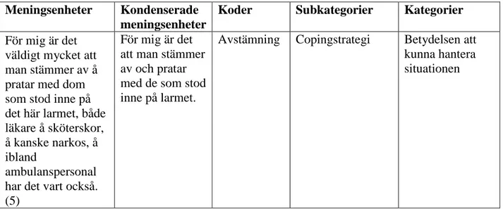 Tabell 1. Exempel på analysprocessen 