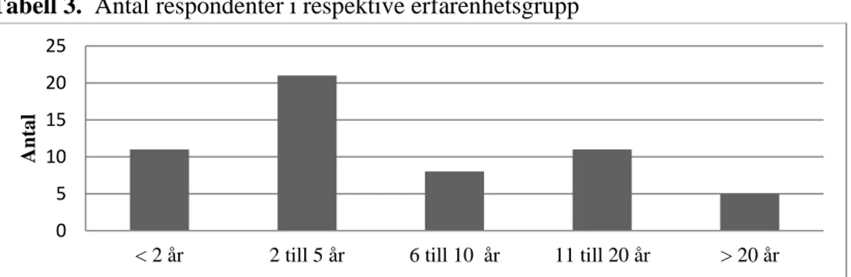 Tabell 3.  Antal respondenter i respektive erfarenhetsgrupp 