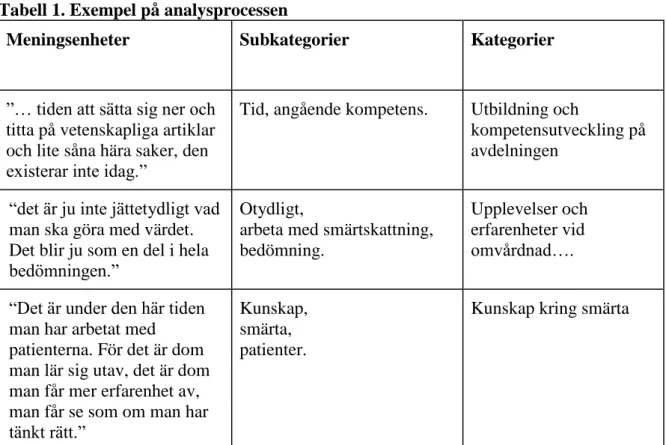 Tabell 1. Exempel på analysprocessen 