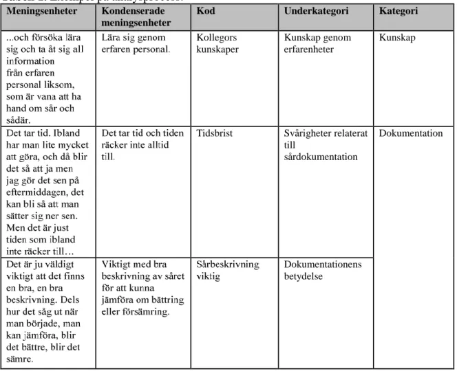 Tabell 1. Exempel på analysprocess. 