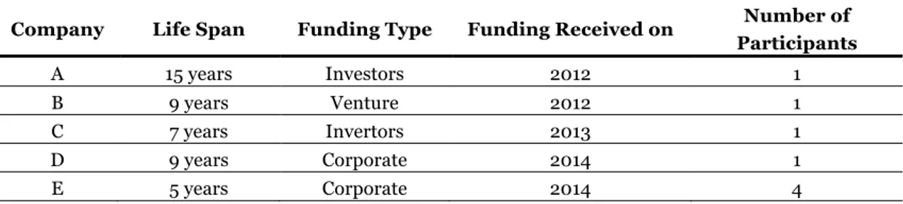 Table 4.1: Companies and participants summary 