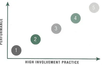 Figur 6). Modellen föreslår hur HII  med  hjälp  av  olika  nivåer  likt  ett  verktygsystem kan implementeras i  en  organisation,  för  att  främja  utvecklingen  av  ständiga  förbättringar