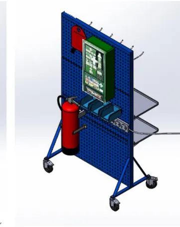 Figur 16. T v: Framsidan av vagnen där verktyg med tillbehör  förvaras. T h: Baksidan av vagnen