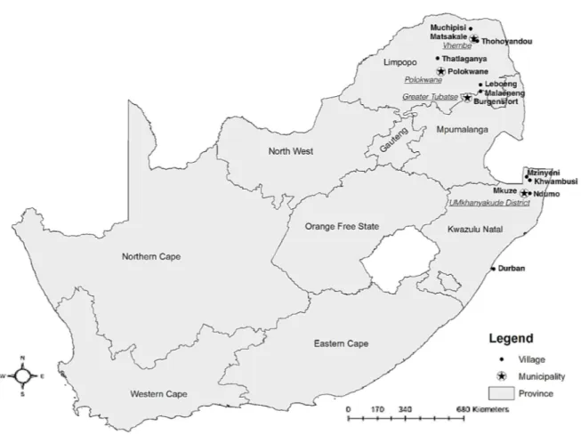 Fig. 3. Map of South Africa showing the location of the surveyed villages.  