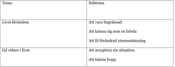 Tabell 2: översikt av teman med tillhörande subteman 