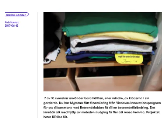 Figure 4: Myrornas Nudge Initiative - “Sustainability project to keep your closet in order”