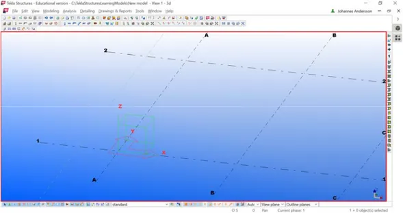 Figur 2: Origo i Tekla Structures 21.1 (Författarens bild, 2016)  