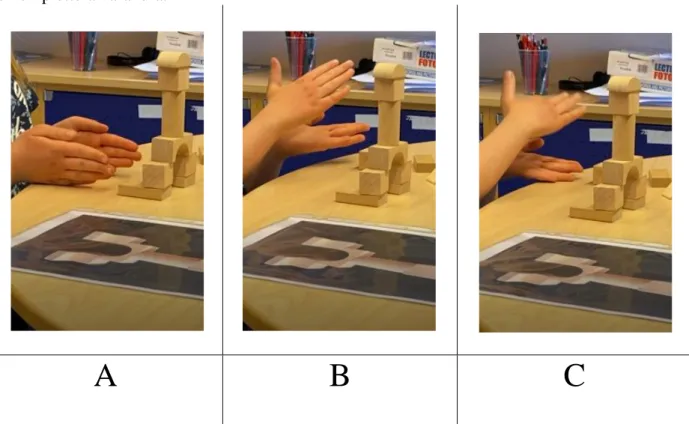 Figur 6. Eleven gör en gest med hjälp av sina händer som symboliserar formen på en kub