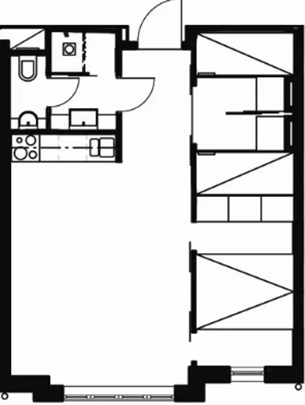 Figur 10: Planlösning hotellrum, Skilodge Lindvallen, ej skala  