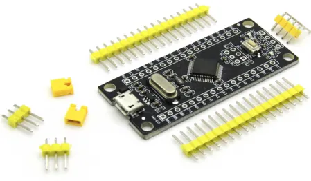 Figur 4. STM32 Black Pill. Mindre till storlek jämfört med både Raspberry Pi 4 och Arduino  Uno [44]