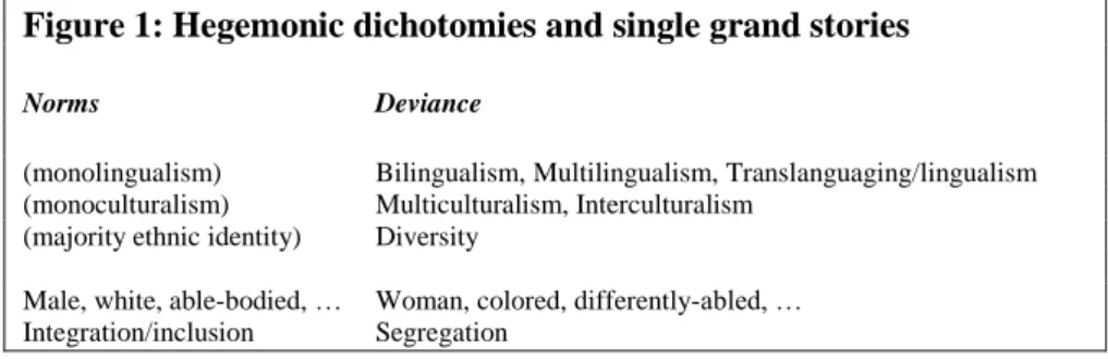 Figure 1: Hegemonic dichotomies and single grand stories 