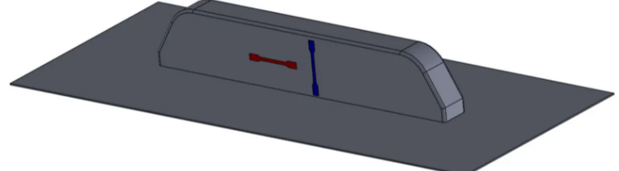 Figure 3. 12: Tensile specimens X(red) and Y(blue) directions 
