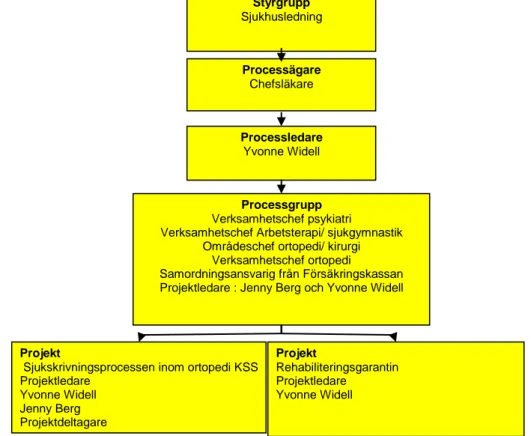 Figur  2.    Processorganisationen  för  förbättringsarbetet  med  sjukskrivningsprocessen  vid  Skara- Skara-borgs sjukhus