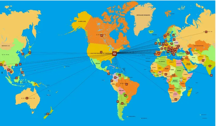 Figure 1. The network: The ICIJ’s collaboration with reporters in 58 countries. 