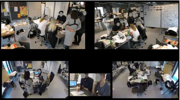 Fig. 4. Frame grab from stitched-together synchronized video recordings that show one group of students seen by multiple cameras