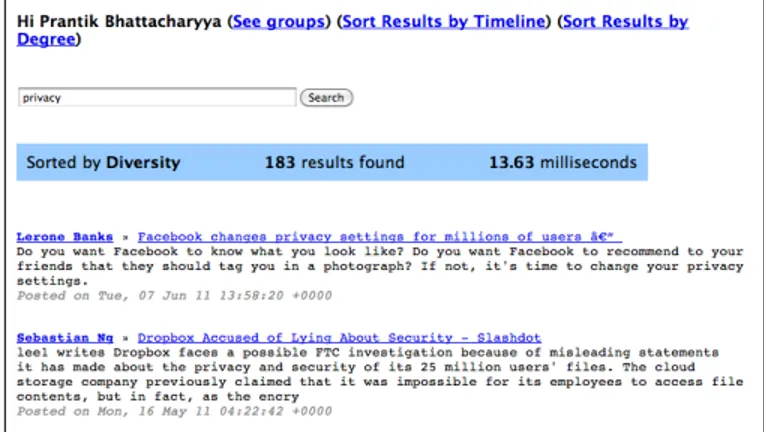 Figure 1: Screenshot of InfoSearch Application on Facebook:
