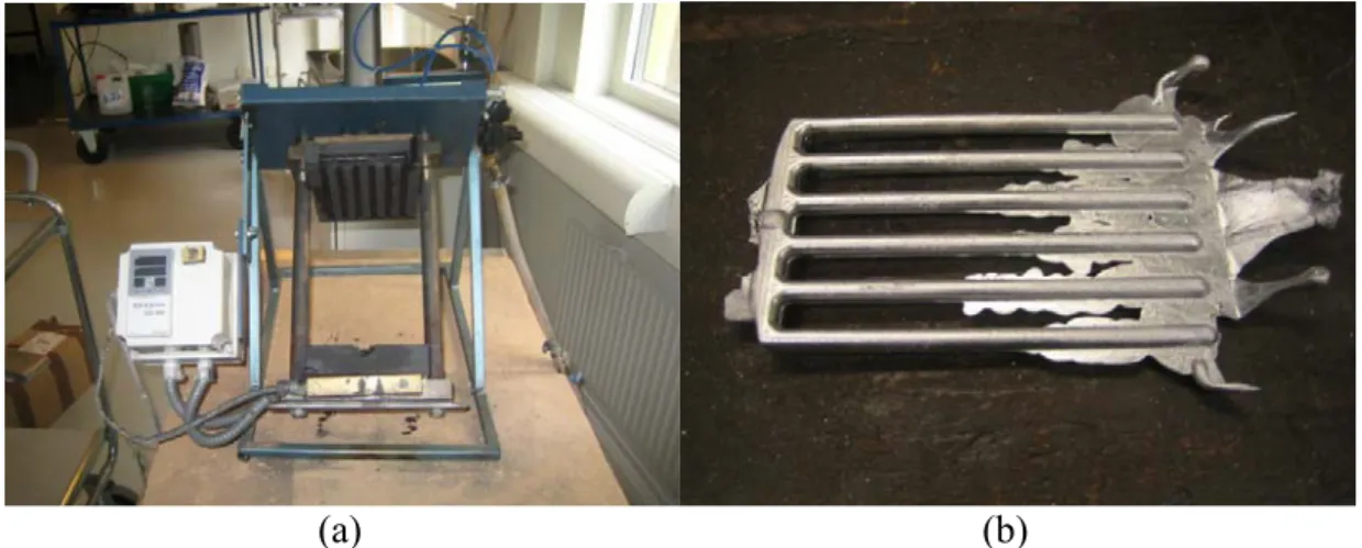 Figure 5. Permanent copper mould in a) and b) rods from the casting [4]. 
