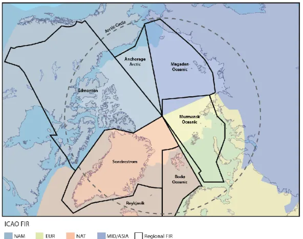 Figure 9. Arctic flight information regions, as designated by the International Civil Aviation  Organization