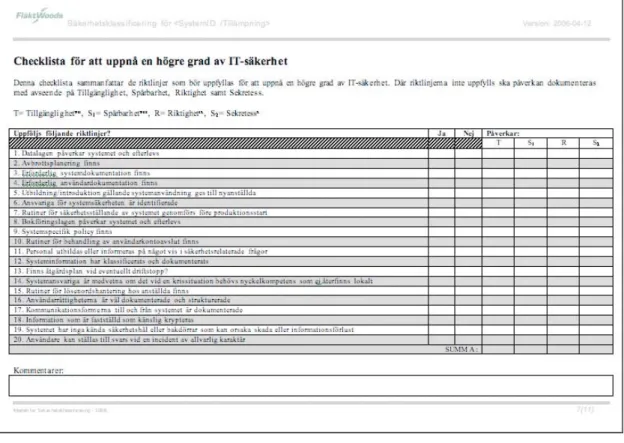 Figur 4-7 - Checklista för att uppnå en högre grad av IT-säkerhet 