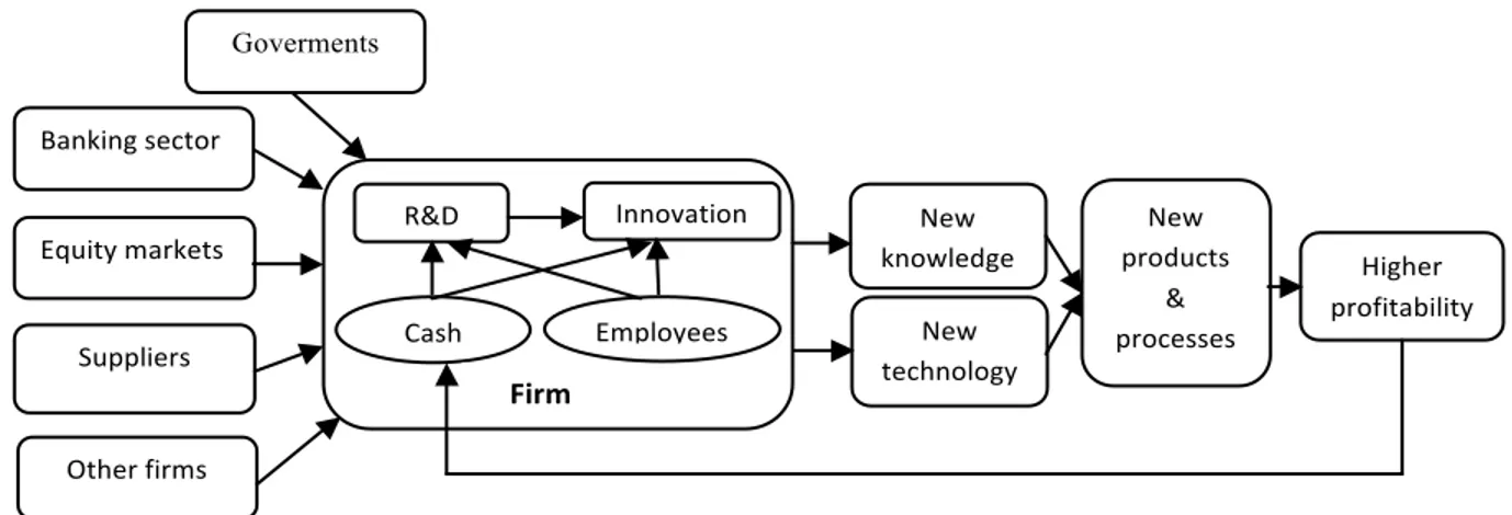 Figure  1,  on  the  next  page,  shows  an  overview  of  how  innovations  in  firms  are  related  to  different  internal  and  external  financing  resources