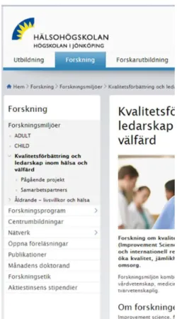 Figur 3 Sidonavigering på den befintliga webbplatsen (www.hj.se/hhj). 