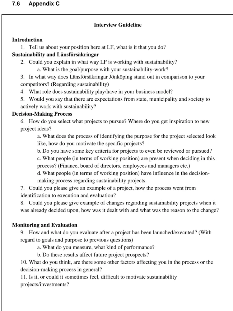 Figure C1 - Interview Guideline for the semi-structured interviews carried out in this research