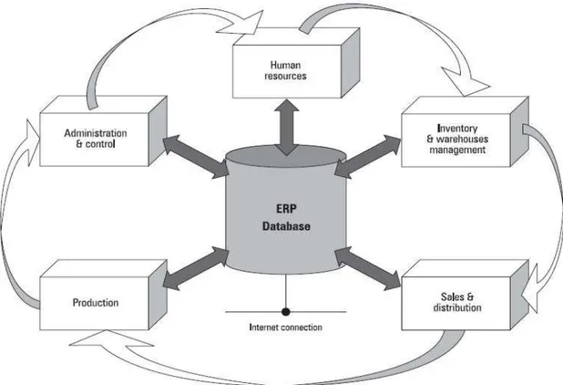 Figure 2-1: ERP Integrated Architecture (Rizzi &amp; Zamboni, 1999)
