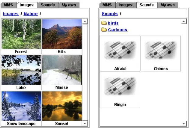 Figure 2-7: Content section showing images to the left and sounds to the right 