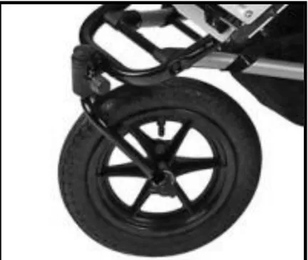 Figur 16 Bilden visar ett swivelhjul, som kan rotera i 360 grader, från en Urban Jungle- Jungle-vagn