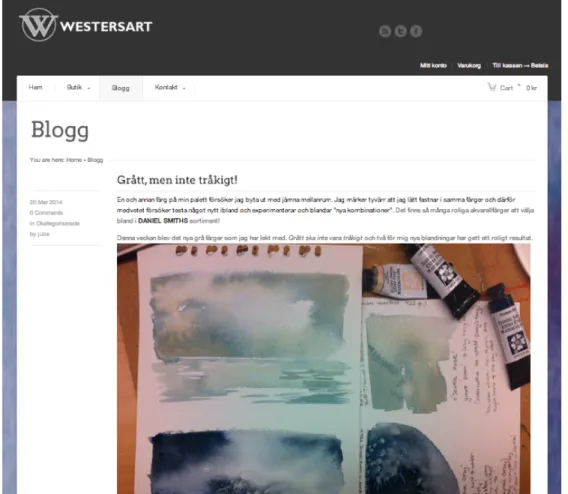 figur 12 – Westers Art är en butik i Jönköping som på sin hemsida använder sig av en  företagsblogg för att blogga om sina produkter