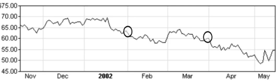 Figur 6 Microsofts börskurs november 2001-maj 2002 