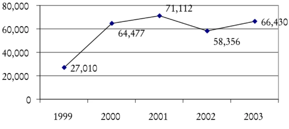 Figure 4. Internet Turnover, 1999-2003 (in euros) 