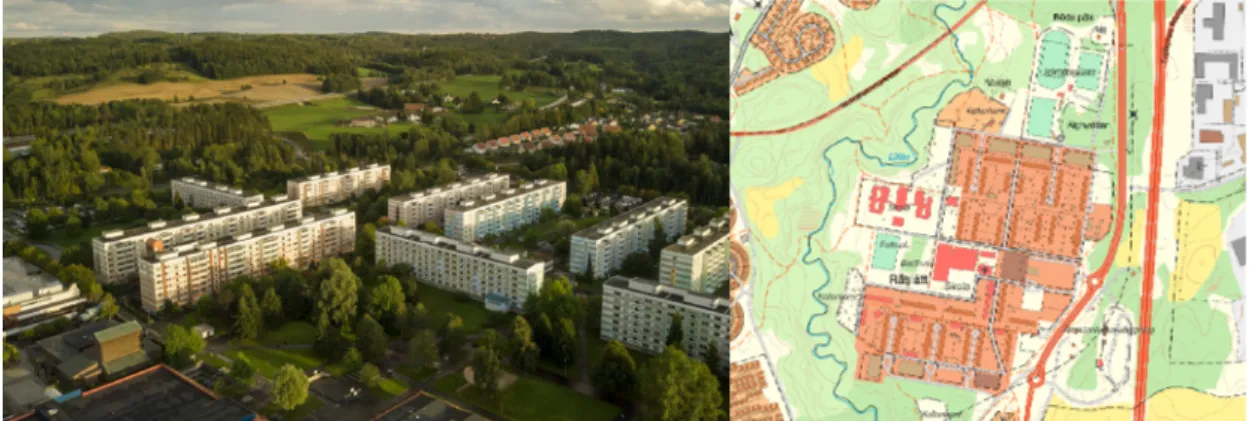 Figur 8: Råslätts bostadsområde och Karta över Råslätt (Råslätts  församlingsgemenskap, 2020) &amp; (Lantmäteriet, 2020)