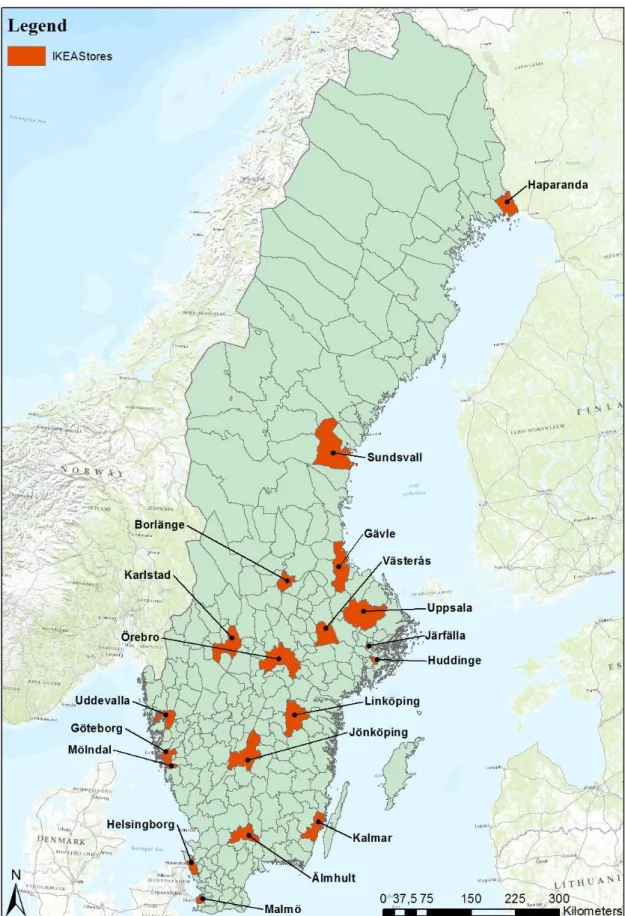 Figure 1. IKEA stores in Sweden. 