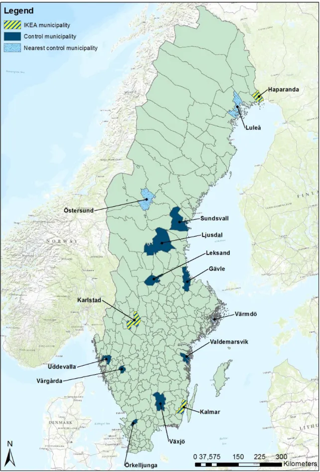 Figure 2. IKEA entry and control municipalities. 