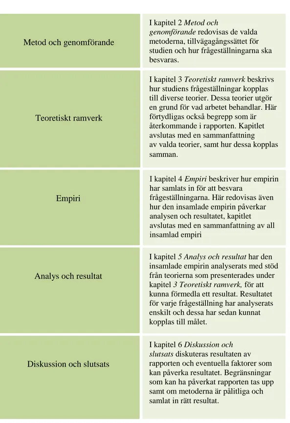 Figur 3. Beskrivning av rapportens disposition.