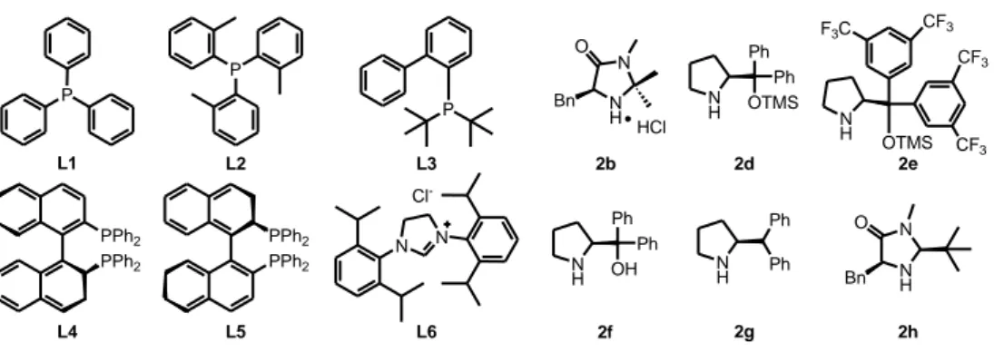 Figure 5. The structures of the different ligands and catalysts used during screening studies