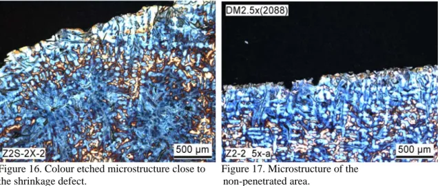 Figure 16. Colour etched microstructure close to      Figure 17. Microstructure of the  the shrinkage defect