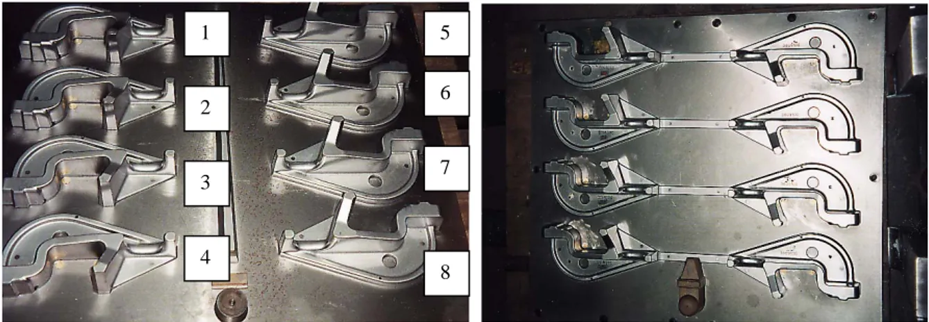Figure 1. The geometry of the casting components – lower and upper part (numbers given are  referred to in appendix 1 and later in the text)