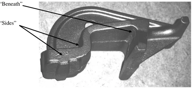 Figure 2. The casting component – “Styrklo”.  The arrows show the areas where surface  defects usually occur
