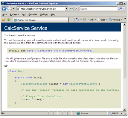 Figur 21 - Web Service som är skapad via Visual Studio. 